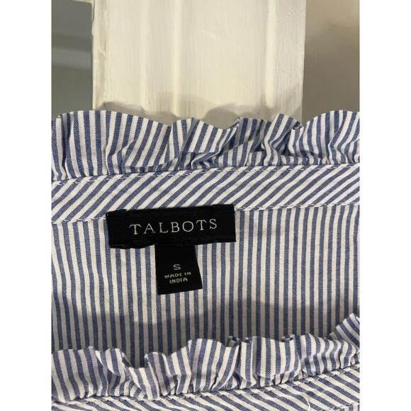 Talbots Small Blue/White Striped Embroidered Coastal Boho Bishop Cotton Top Work - Picture 4 of 8
